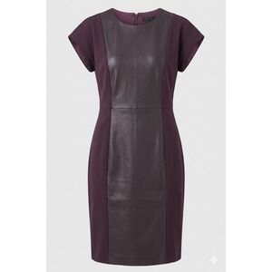 Ann Taylor Brown Faux Leather Mixed Media Sheath Dress Cap Sleeve 6 NEW